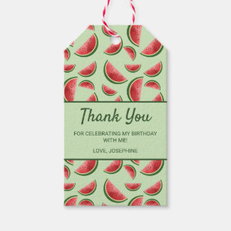 Watermeloen patroon op groen dank u verjaardag cadeaulabel