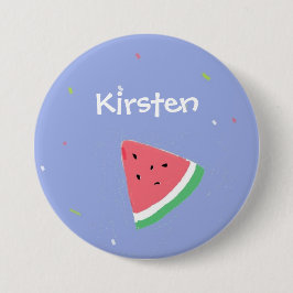 Watermeloen plak aangepaste naam blauw ronde button 7,6 cm