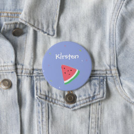 Watermeloen plak aangepaste naam blauw ronde button 7,6 cm