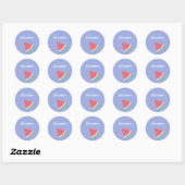 Watermeloen plak aangepaste naam blauw ronde sticker (Vel)