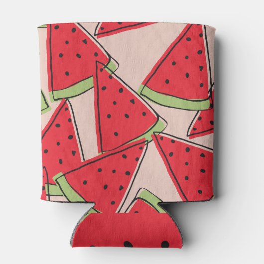 Watermeloen plakjes roze achtergrond patroon blikjeskoeler (Achterkant)