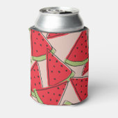 Watermeloen plakjes roze achtergrond patroon blikjeskoeler (Blikje Achterkant)