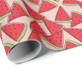 Watermeloen plakjes roze achtergrond patroon cadeaupapier (Rol Hoek)