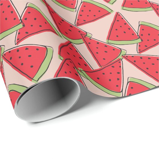 Watermeloen plakjes roze achtergrond patroon cadeaupapier (Rol Hoek)