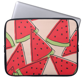 Watermeloen plakjes roze achtergrond patroon laptop sleeve
