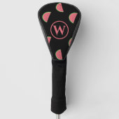 Watermeloen Plakken Patroon Monogram Roze Zwart Golfheadcover (Voorkant)