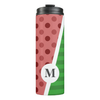Watermeloen Polka stippen en strepen: Monogram Thermosbeker