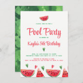 Watermeloen Pool Party Birthday Invitations Kaart (Voorkant / Achterkant)