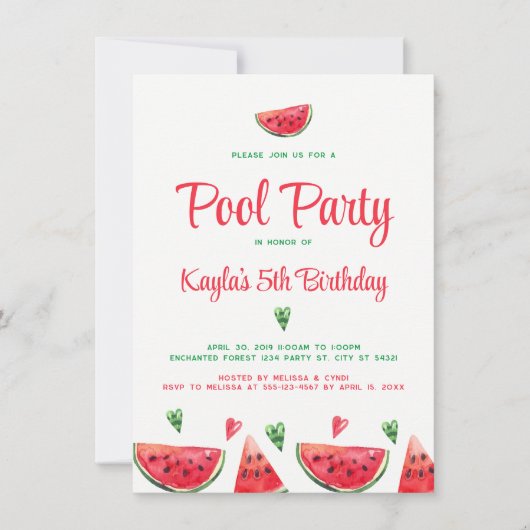 Watermeloen Pool Party Birthday Invitations Kaart (Voorkant)