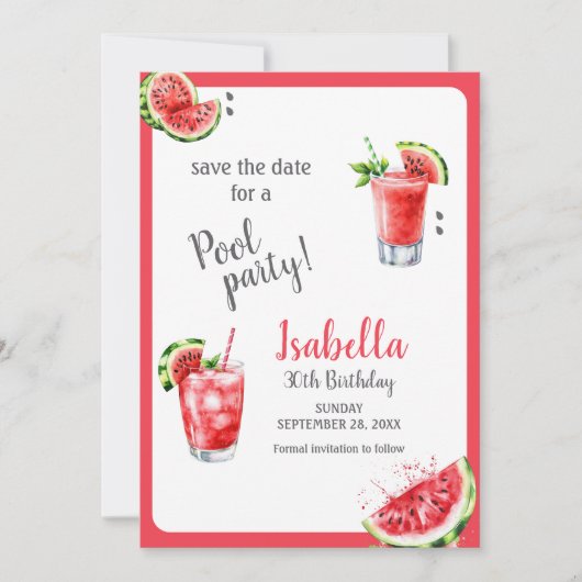 Watermeloen Pool Party Drinken Save The Date (Voorkant)