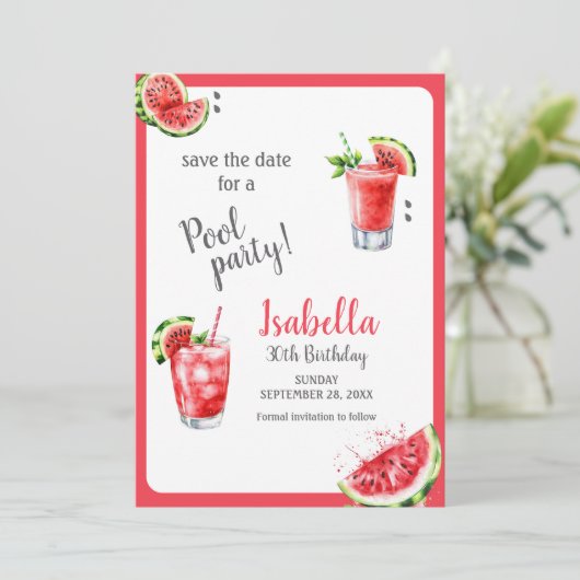 Watermeloen Pool Party Drinken Save The Date (Staand voorkant)