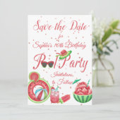 Watermeloen Pool Party Verjaardag, Save The Date (Staand voorkant)