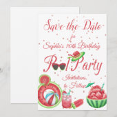 Watermeloen Pool Party Verjaardag, Save The Date (Voorkant / Achterkant)