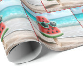 Watermeloen Popsicle draagt een zonnebril Cadeaupapier (Rol Hoek)