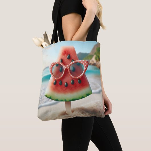 Watermeloen Popsicle draagt een zonnebril Tote Bag (Dichtbij)