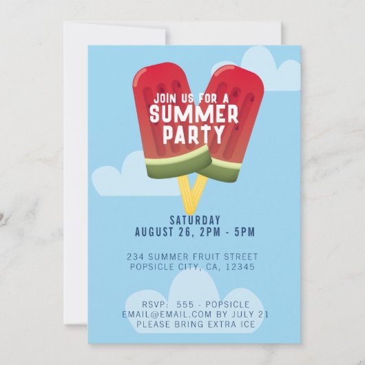Watermeloen Popsicle Ijs Sommerfeestje Kaart (Voorkant)