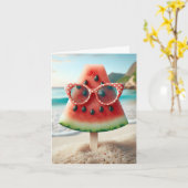 Watermeloen Popsicle met zonnebril Kaart (Gele Bloem)