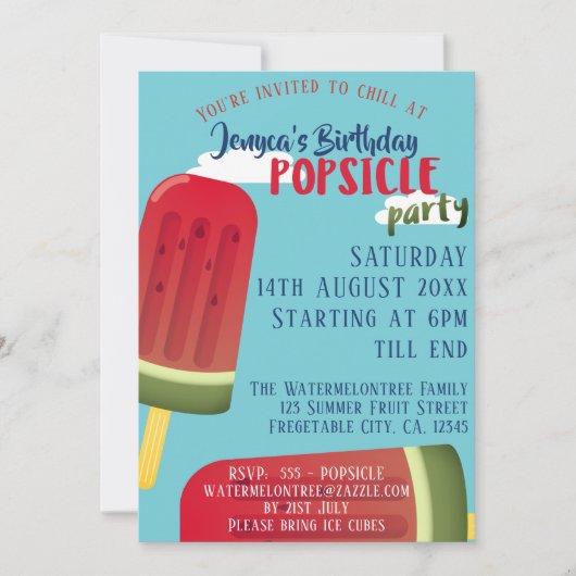 Watermeloen Popsicle Party Verjaardag uitnodiging (Voorkant)