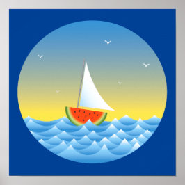 Watermeloen Poster met zeilboot