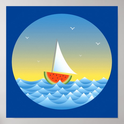Watermeloen Poster met zeilboot (Voorkant)