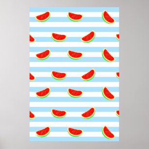 Watermeloen, poster, zomerpatroon, blauw poster