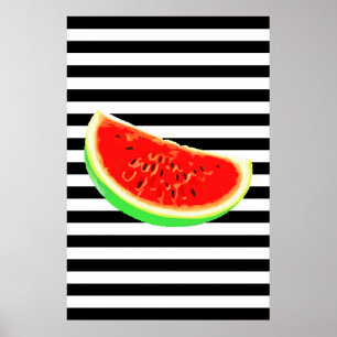 Watermeloen, poster, zomerse poster, ZWARTE strepe Poster