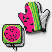 Watermeloen Print Pothouder en Oven Mitt Ovenwant & Pannenlap Set (Voorkant / Achterkant)