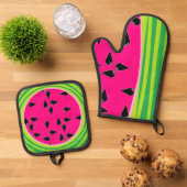 Watermeloen Print Pothouder en Oven Mitt Ovenwant & Pannenlap Set (Top down)