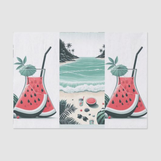 Watermeloen Rood & Groen Fruit Zomerpicknick Tissuepapier (Voorkant)
