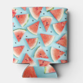 Watermeloen, rood op blauw, zomer. blikjeskoeler (Achterkant)