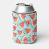 Watermeloen, rood op blauw, zomer. blikjeskoeler (Blikje Achterkant)