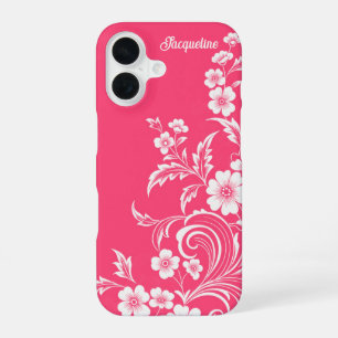Watermeloen Roze Bloemige Spiraal iPhone 16 Hoesje