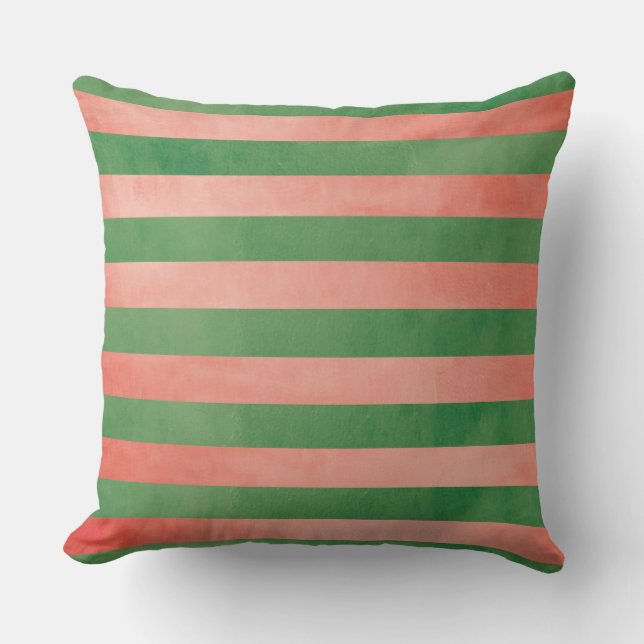 Watermeloen Roze en Groene Stripe Pijler buitenshu Buitenkussen (Voorkant)