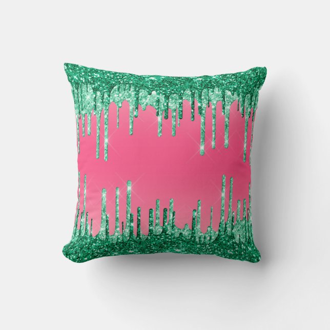 Watermeloen Roze en Groene Strooiing Glitter Shiny Kussen (Voorkant)
