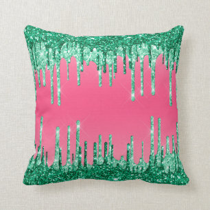 Watermeloen Roze en Groene Strooiing Glitter Shiny Kussen
