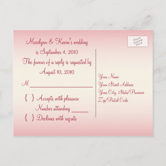 Watermeloen Roze en Ivoor R.S.V.P. Briefkaart (Achterkant)