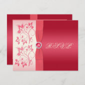 Watermeloen Roze en Ivory Floral Reply Kaart (Voorkant / Achterkant)