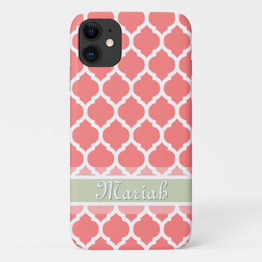 Watermeloen Roze en Licht Munt Lattice Aangepaste Case-Mate iPhone Case (Achterkant)
