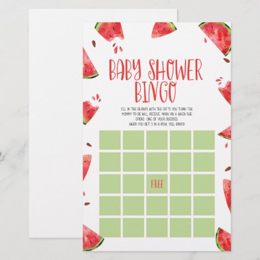 Watermeloen Roze Groen Bingo Baby shower Spel Briefpapier (Voorkant / Achterkant)