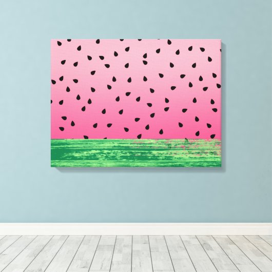 Watermeloen Roze Groen Canvas Afdruk (Insitu (Houten vloer))
