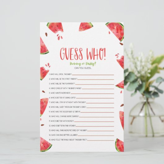 Watermeloen Roze Groen Guess Wie Baby shower spel Briefpapier (Staand voorkant)