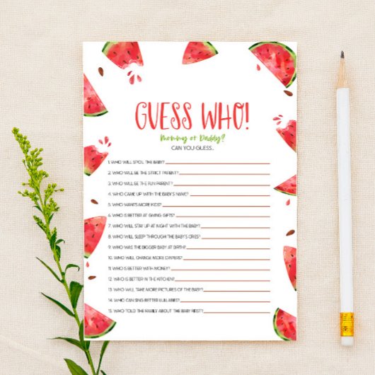 Watermeloen Roze Groen Guess Wie Baby shower spel Briefpapier