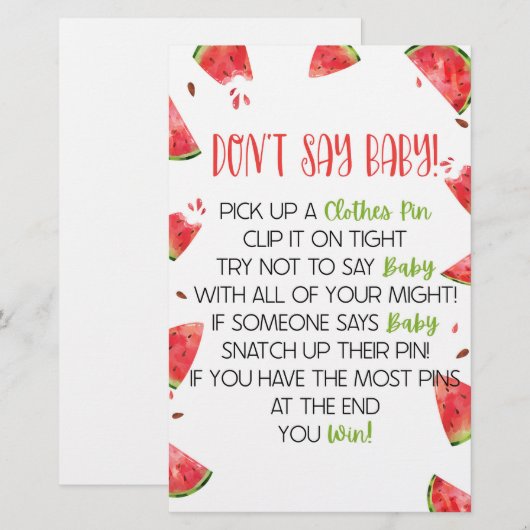 Watermeloen Roze Groen Zeg niet Baby shower Spel Briefpapier (Voorkant / Achterkant)