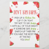 Watermeloen Roze Groen Zeg niet Baby shower Spel Briefpapier (Voorkant)