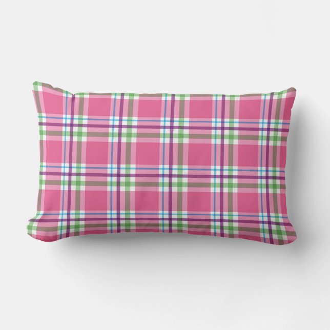 Watermeloen Roze Groene Aqua Paarse Plaid Decor Kussen (Voorkant)