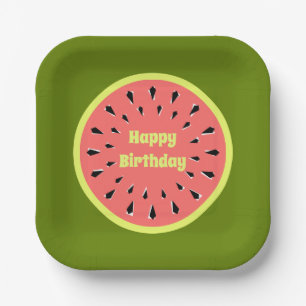 Watermeloen Roze Happy Birthday Square Papieren Bordje