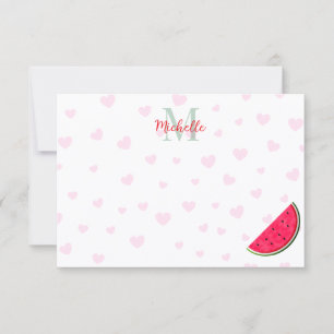 Watermeloen Roze Harten Aangepaste Initialen Blank Notitiekaartje