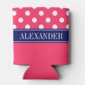 Watermeloen Roze LG Polka Dot CB Navy Naam Monogra Blikjeskoeler (Achterkant)