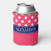 Watermeloen Roze LG Polka Dot CB Navy Naam Monogra Blikjeskoeler (Blikje Achterkant)