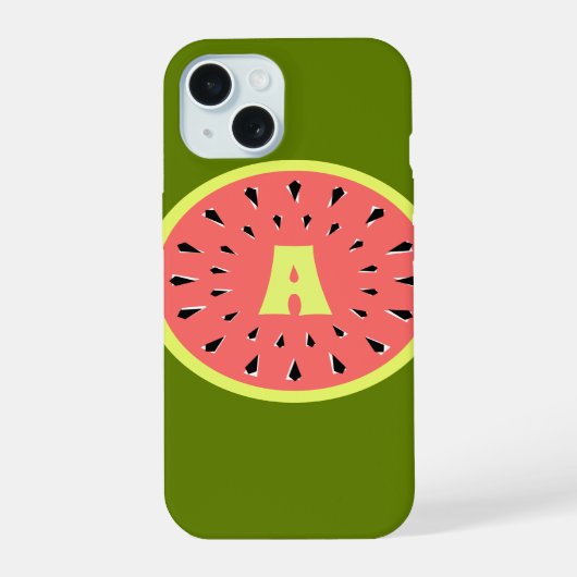 Watermeloen Roze 'Monogram' iPhone 15 Case (Achterkant)